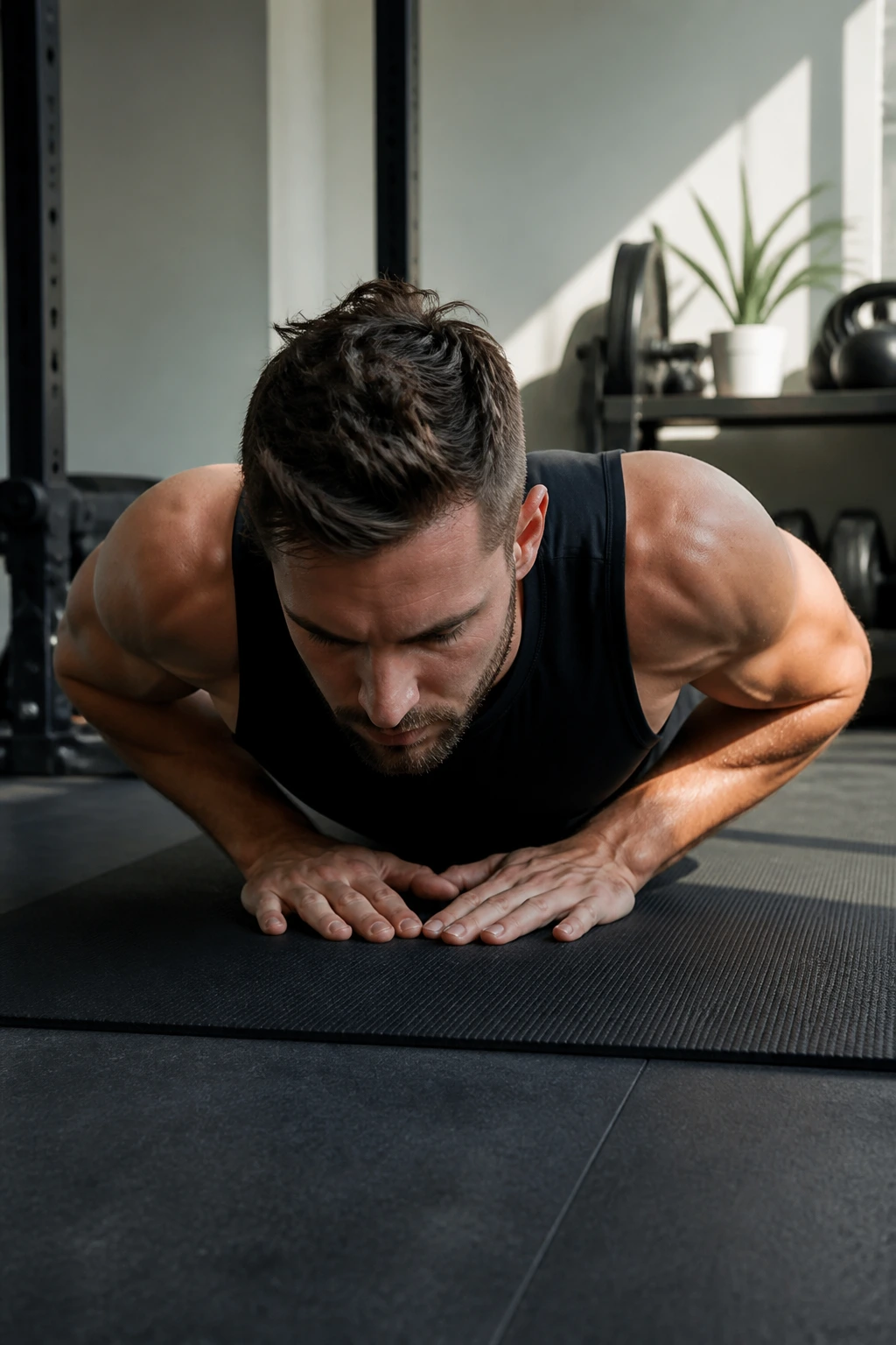 Real person performing a diamond push-up focusing on triceps