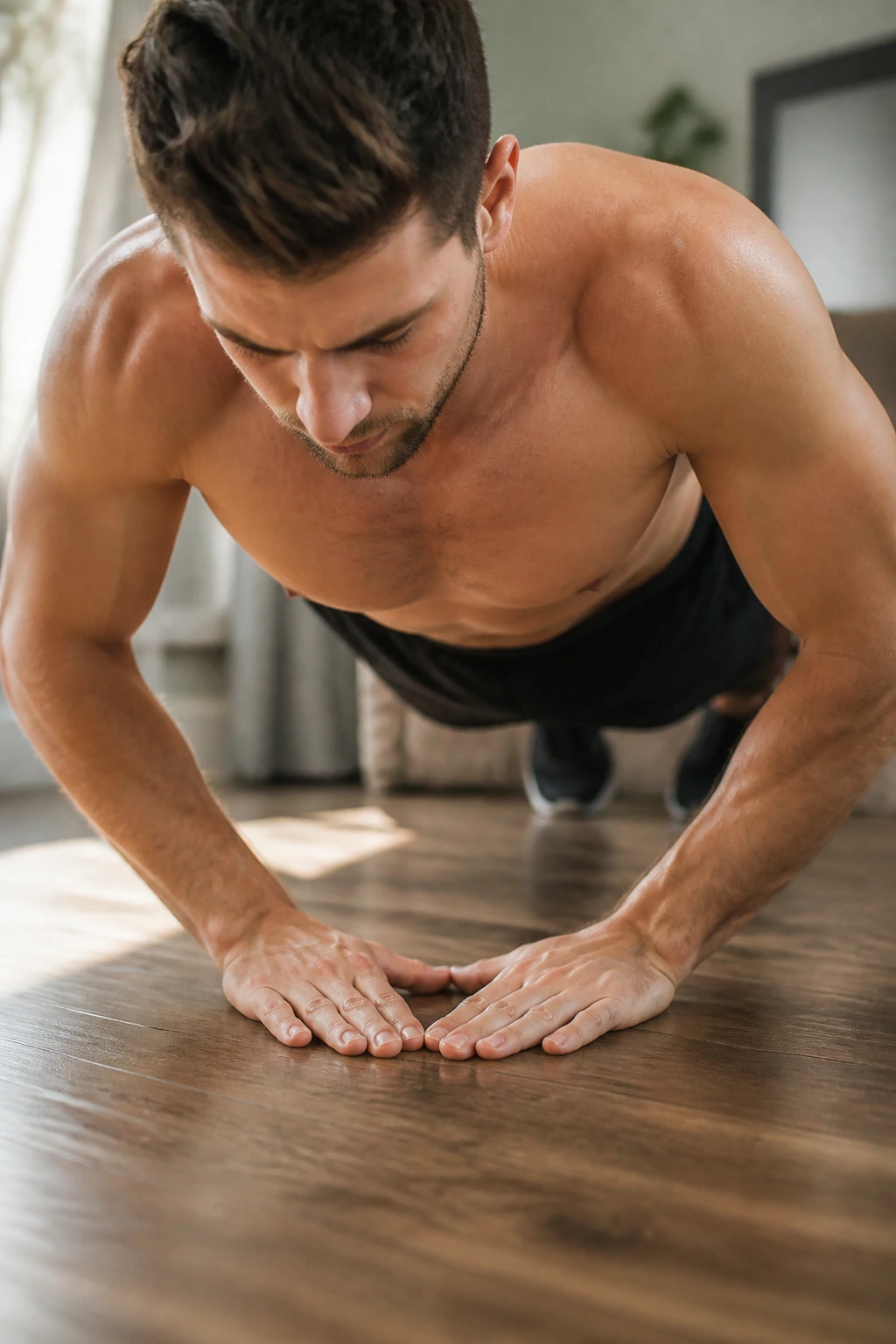 Real person performing Diamond Push-Up with hands forming a diamond