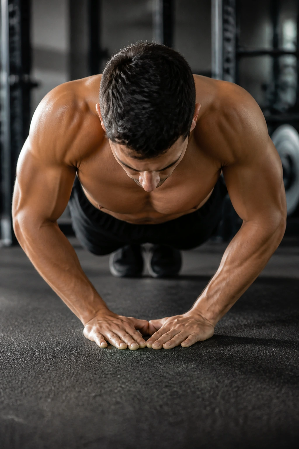 Close-up of a real person performing a diamond push-up