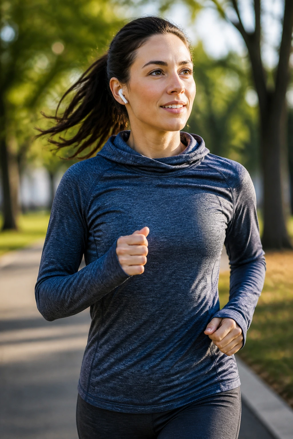 Real person easy jogging in a peaceful park