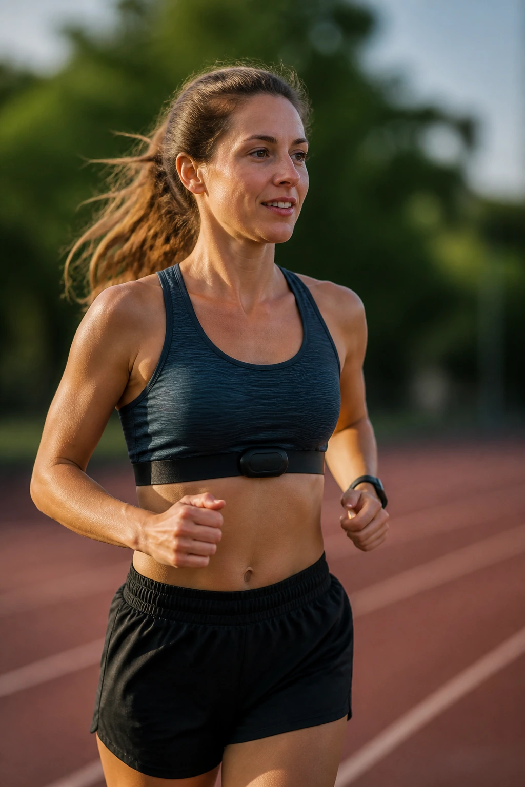 Runner wearing a heart-rate monitor during an easy-paced run