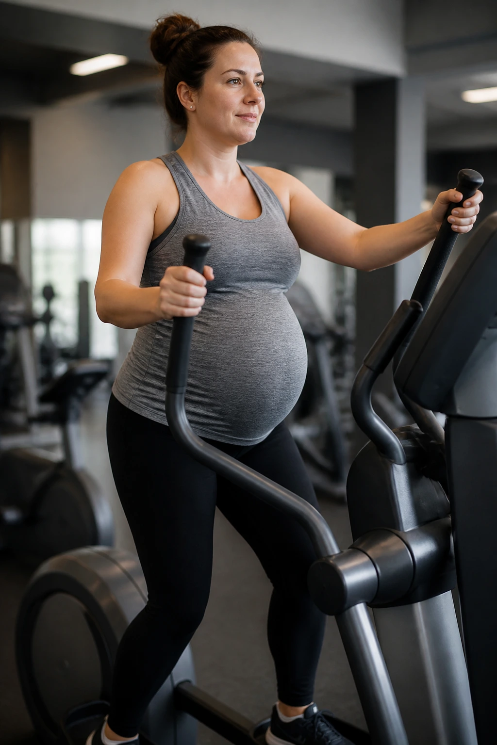 Person performing elliptical intervals on a machine in a gym