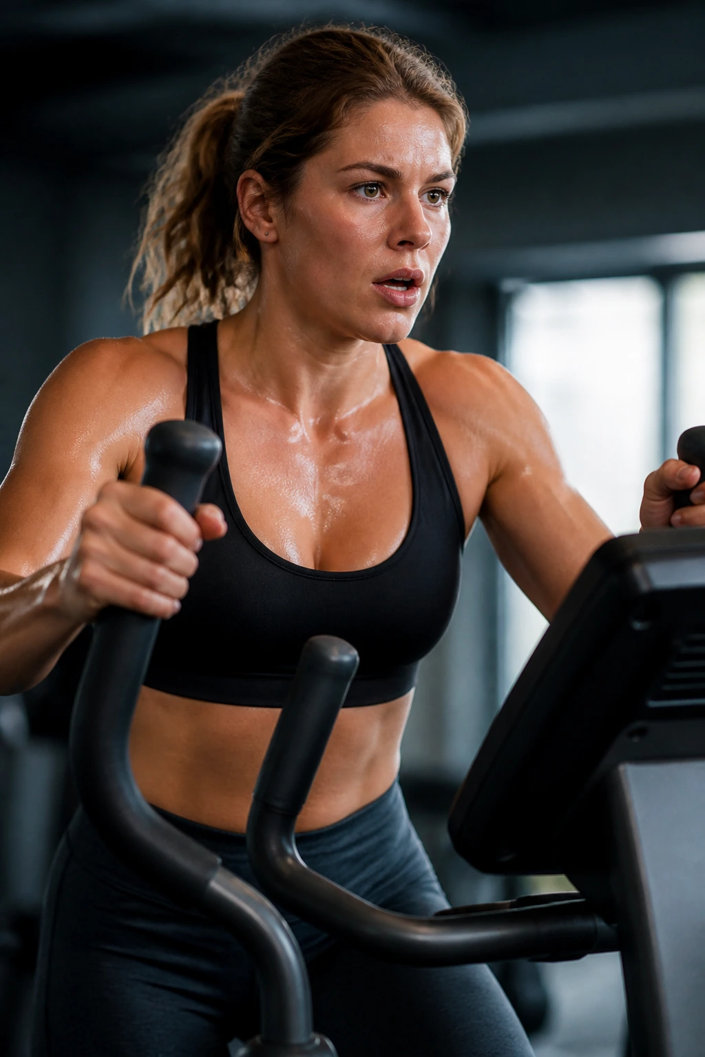 Athlete on elliptical during Tabata burn interval