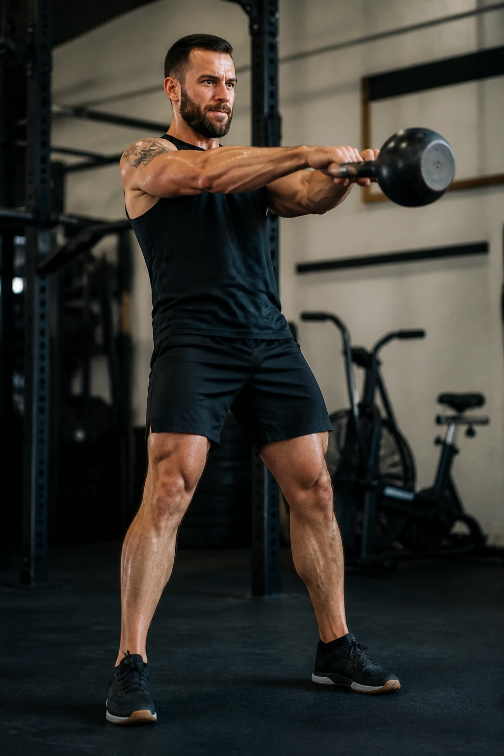 Person performing kettlebell swings during EMOM density workout