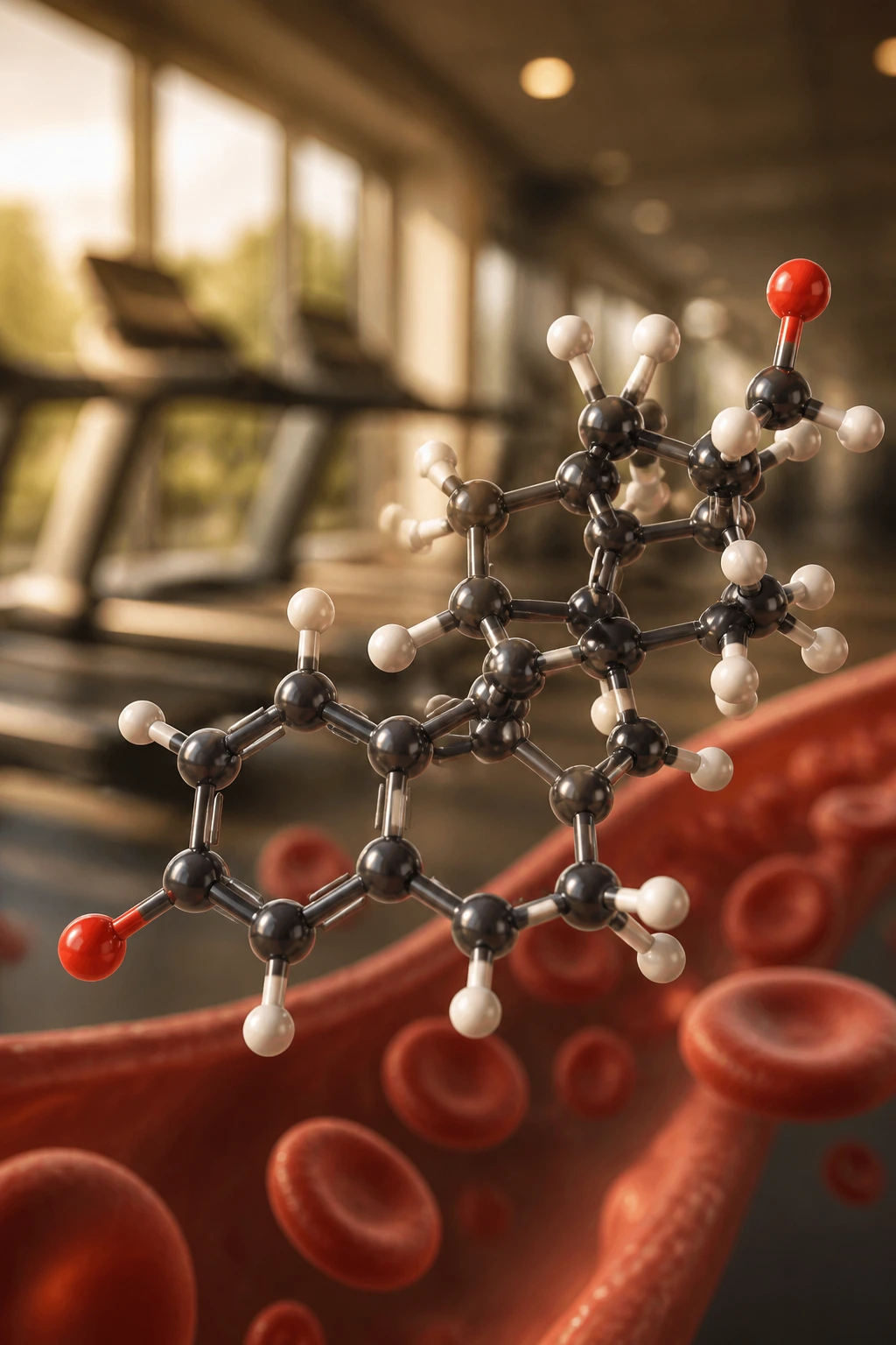 Close-up 3D model of estrogen hormone molecule