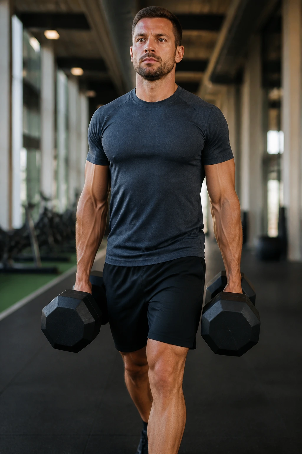 Farmer's carries demonstrating posture and bracing under load