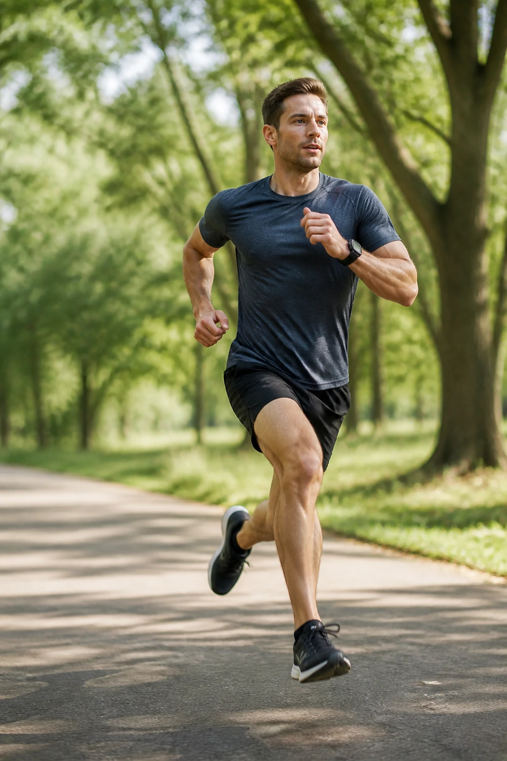 Runner performing fartlek pickups during a park run