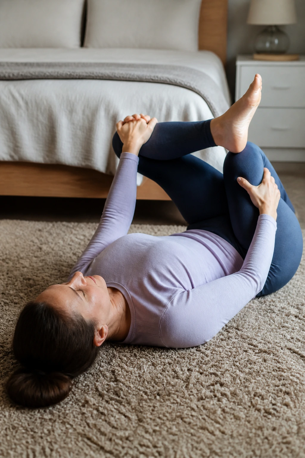 Person performing gentle figure-four hip stretch for sciatica relief