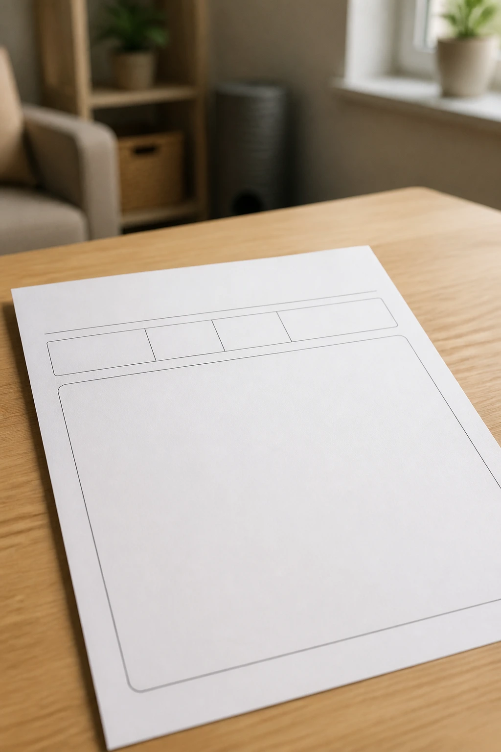 Close-up of a blank beginner fitness log page with five fields, no text.