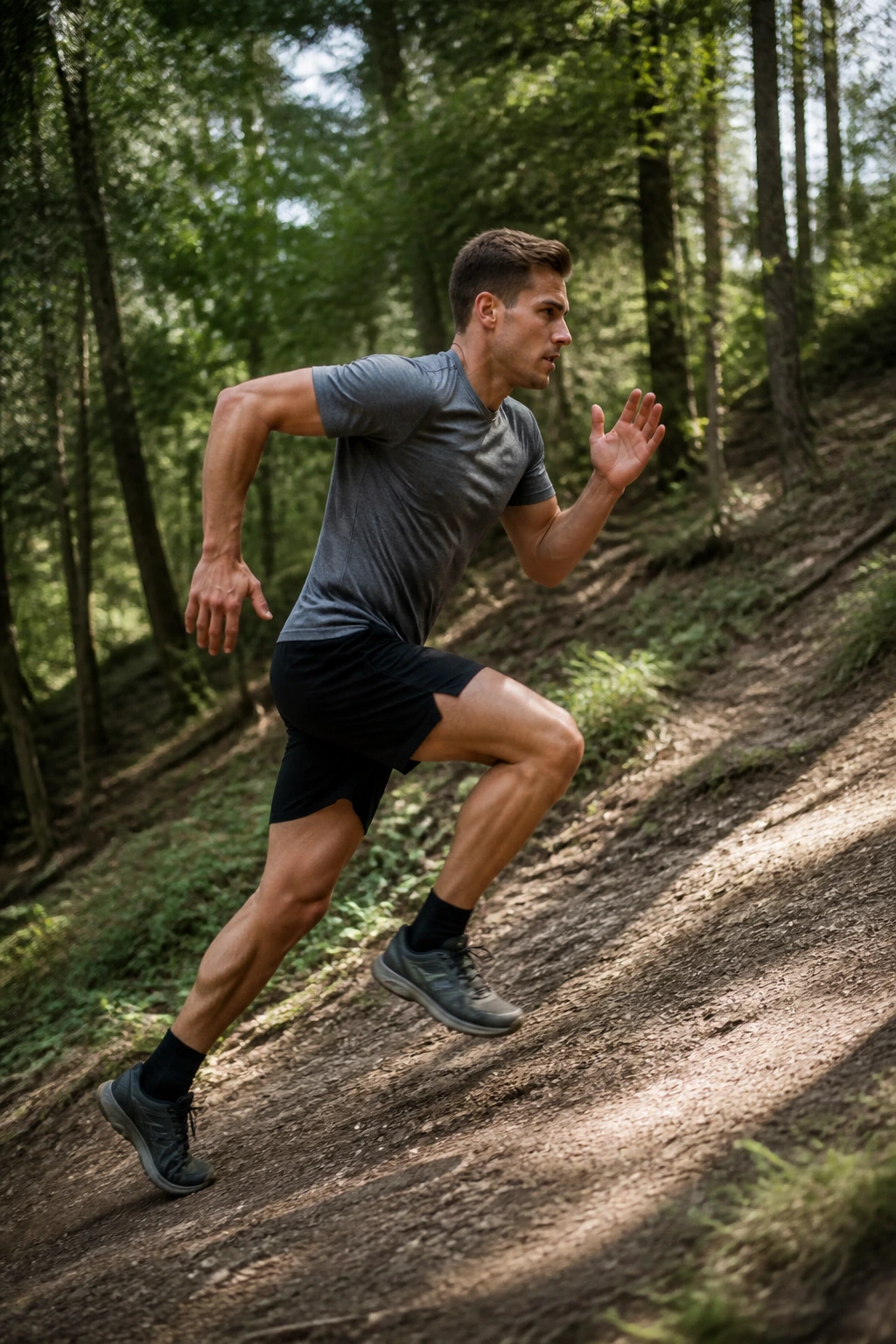 Athlete starting with build-in cadence and exploding into a fast uphill sprint