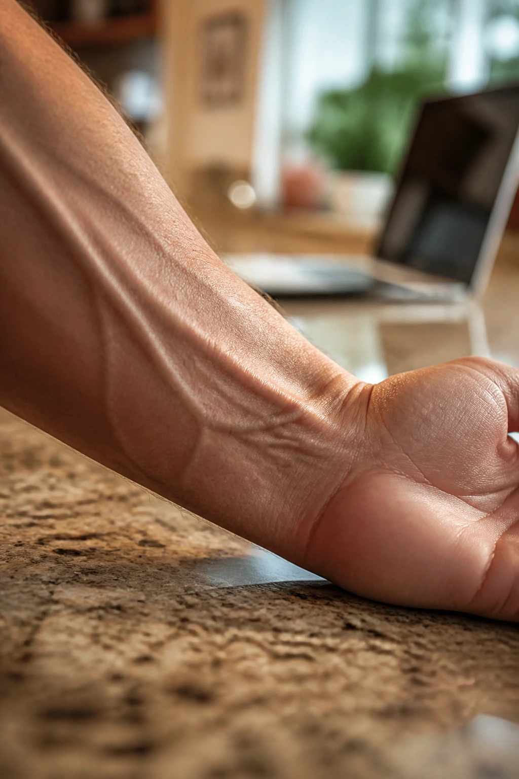 Close-up of forearm and wrist showing tendons to explain wrist tightness