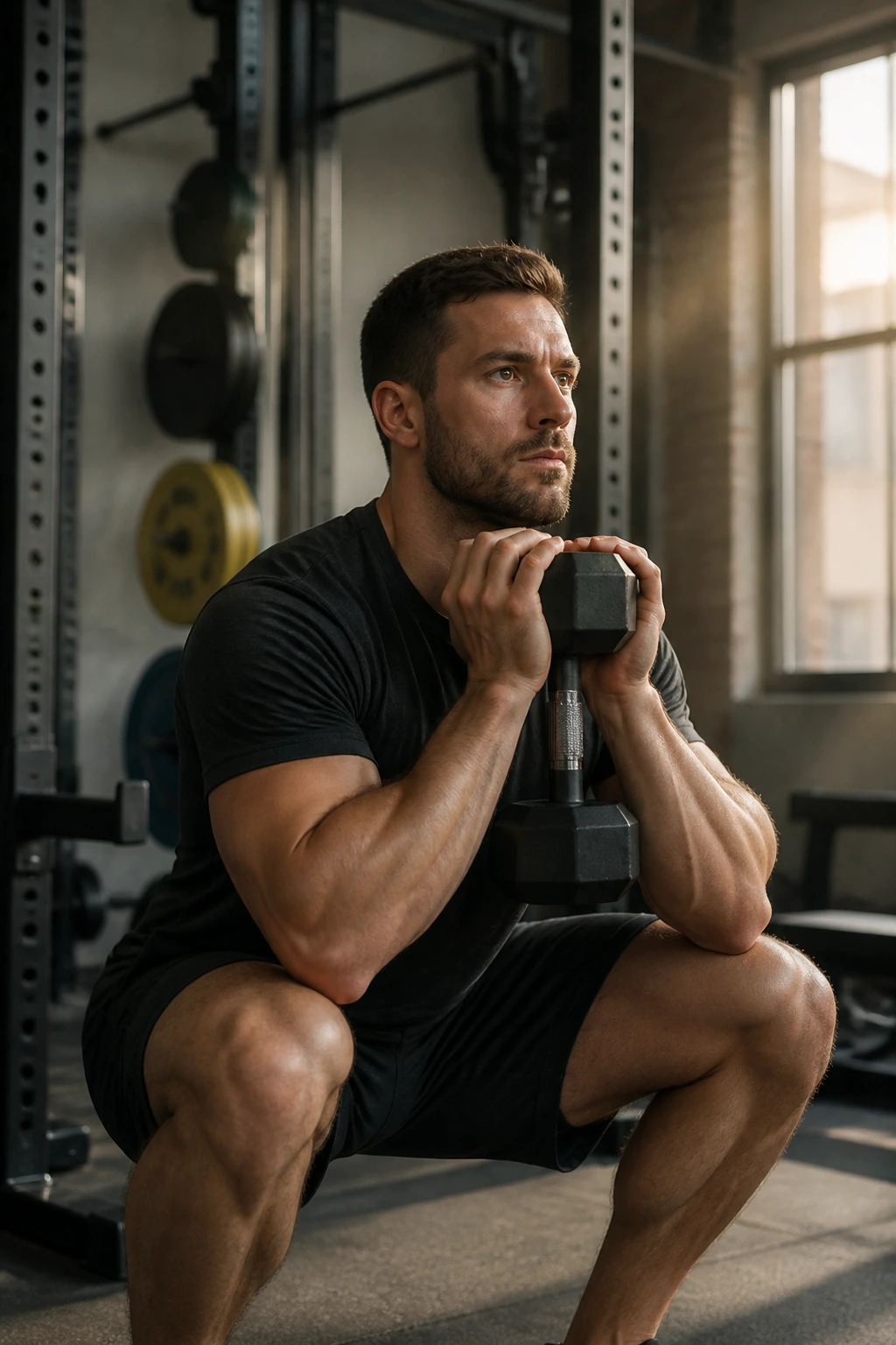 Lifter performing goblet squat in gym as part of Three-Day Full-Body A/B Split