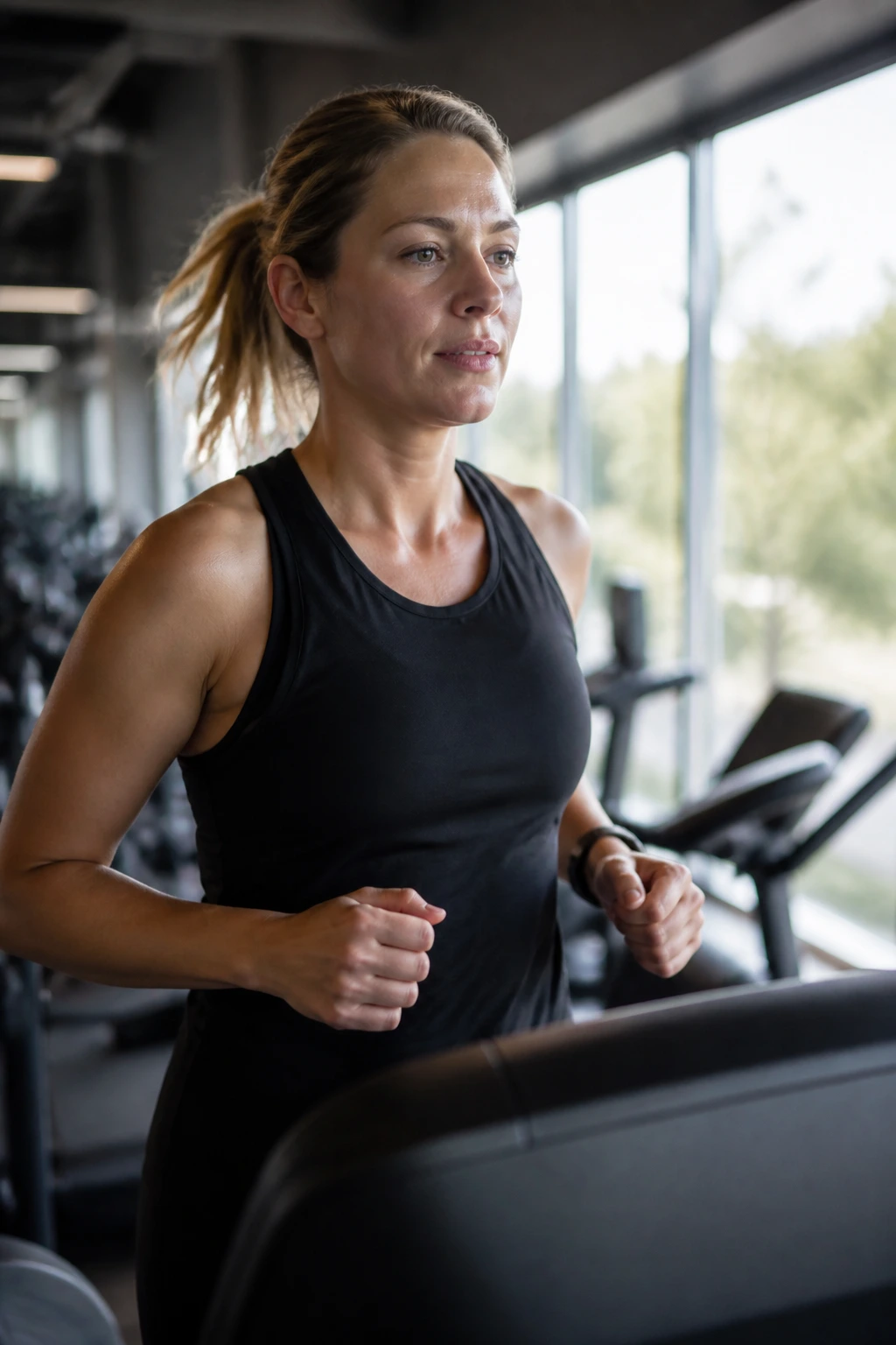 Person on treadmill performing a ladder-paced workout in a gym