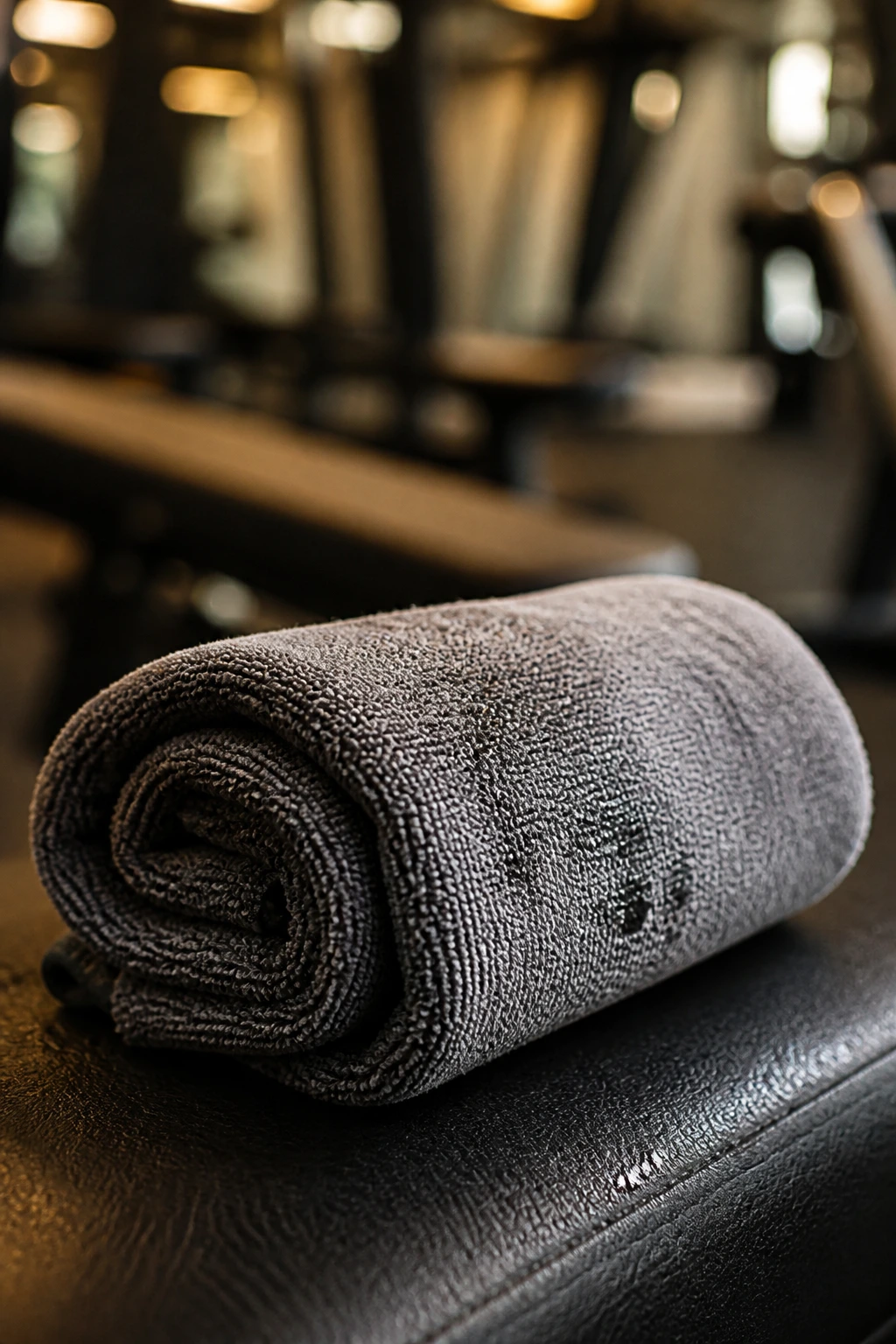 Close-up of a compact microfiber gym towel filling the frame