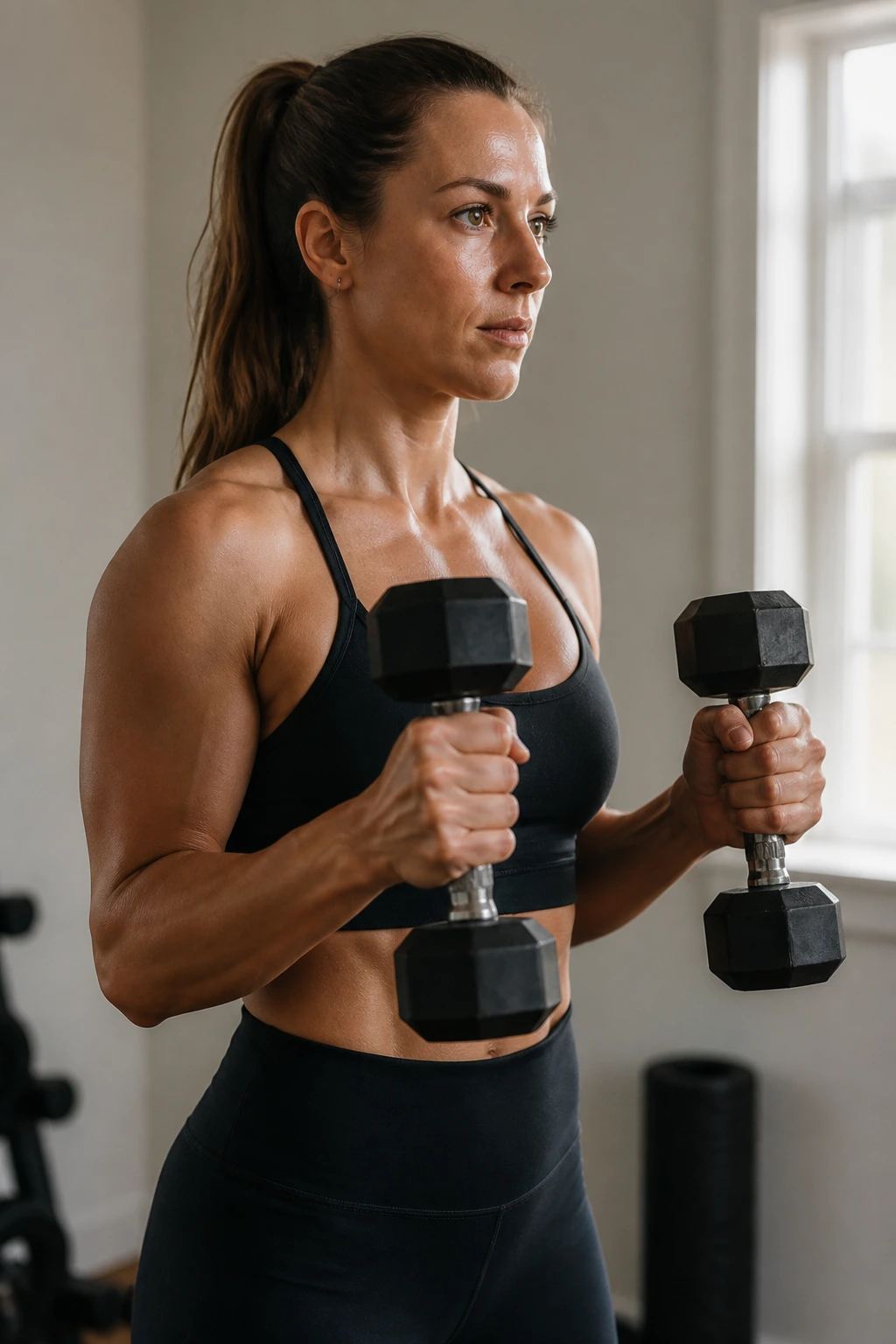 Close-up of a person performing hammer curls with neutral grip