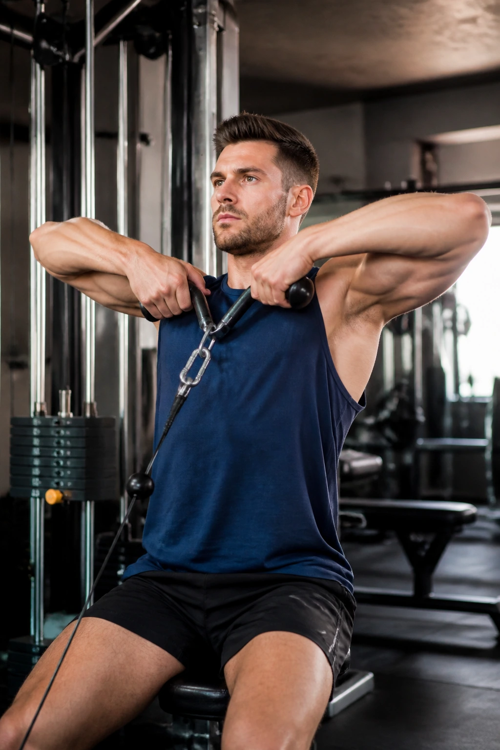 High rows targeting upper back and rear delts