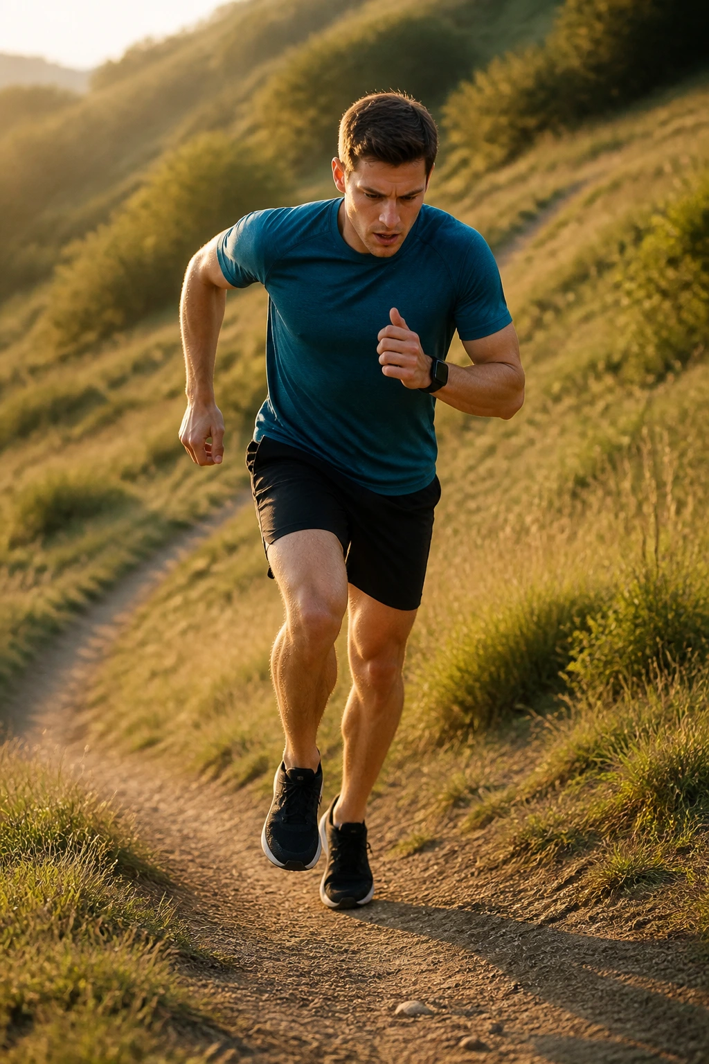 Runner doing short hill sprints on gentle slope