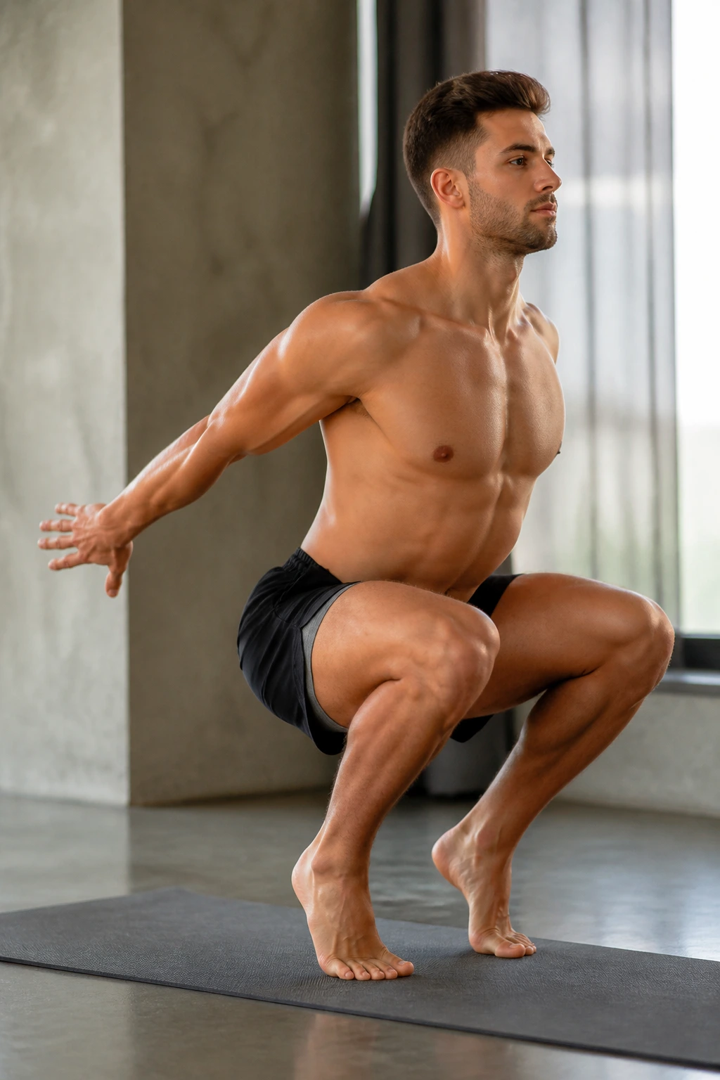 Real person performing Hindu squats with rhythmic arm swing