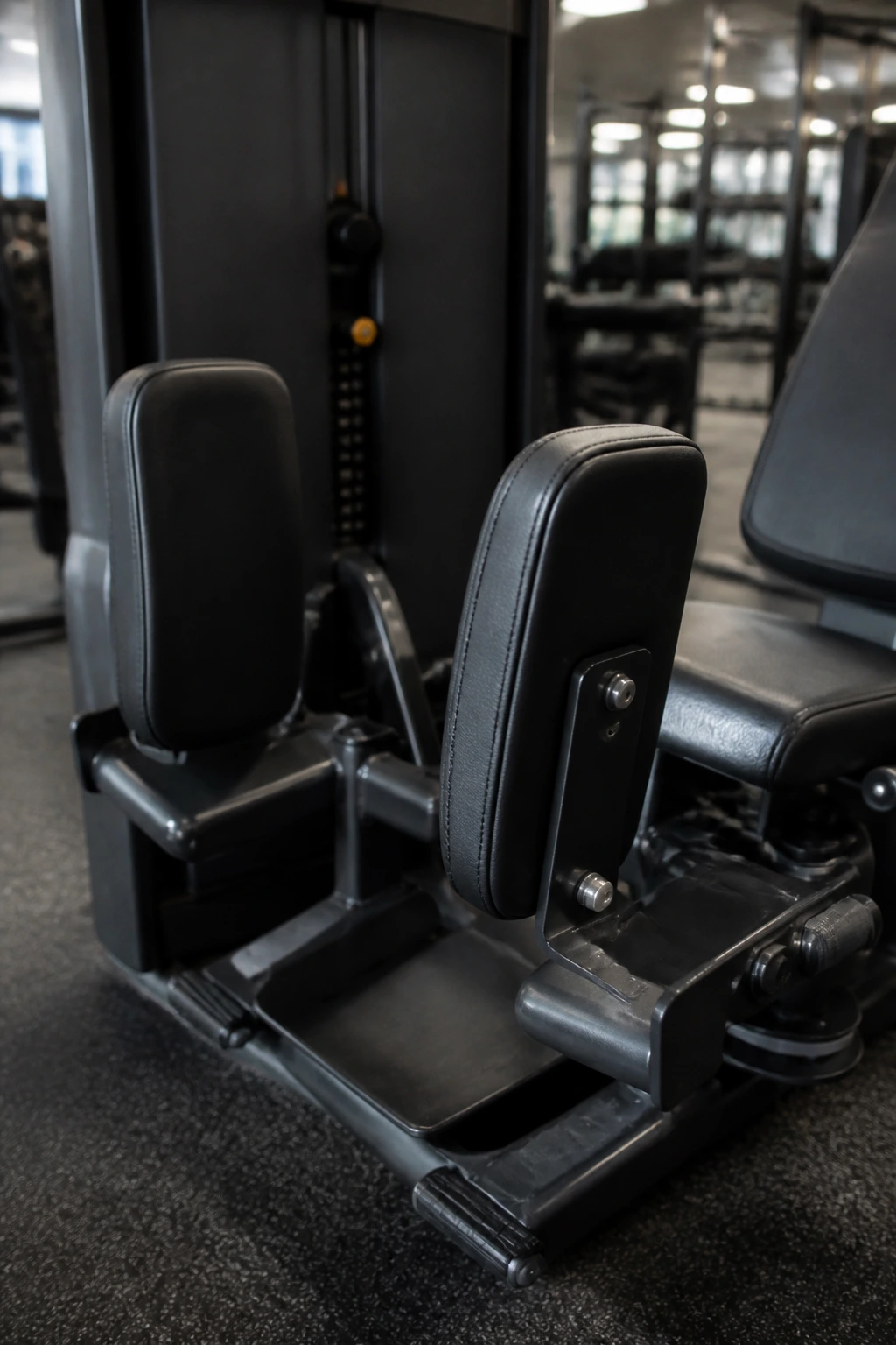 Close-up of hip abduction machine in gym