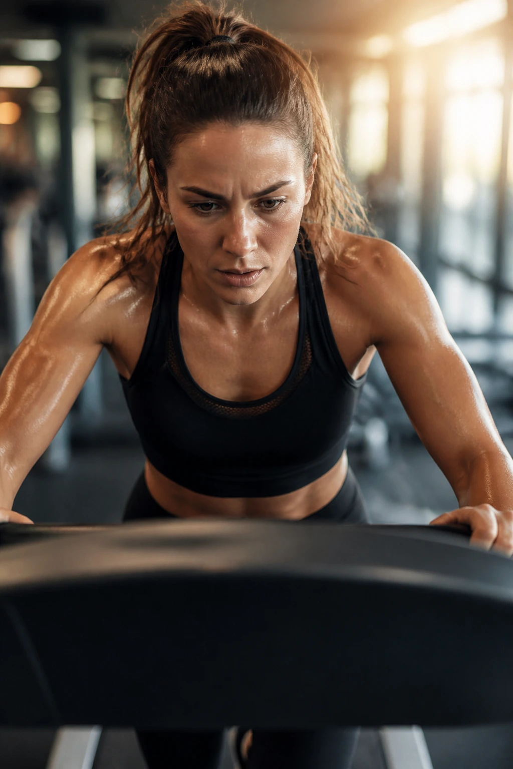 Person on incline treadmill showing intense effort in death-by-incline session