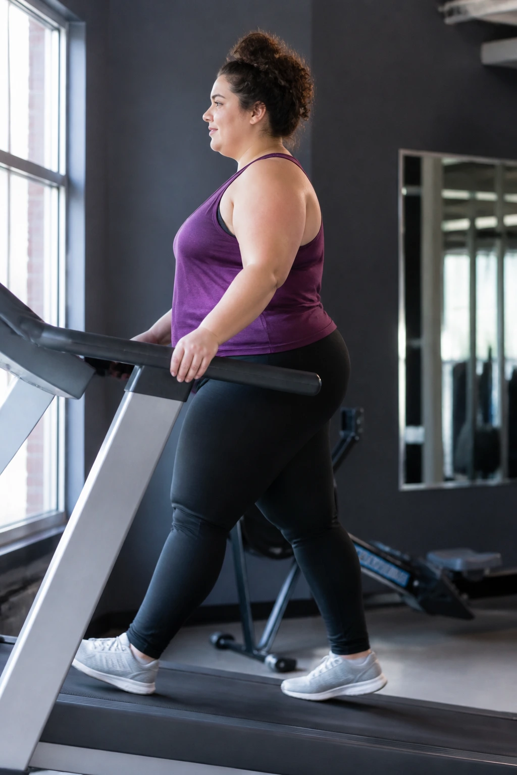 Person walking on an incline treadmill with proper posture