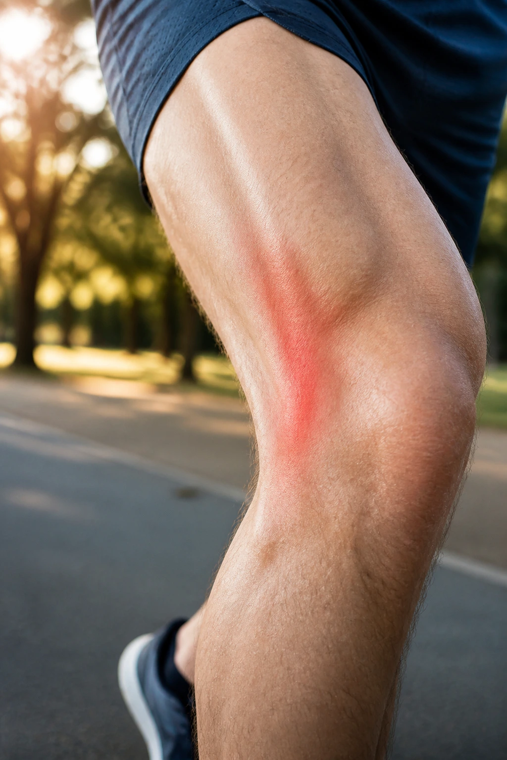 Outer knee close-up illustrating IT band syndrome in running