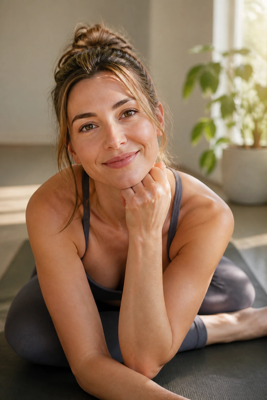 Close-up portrait of Kassandra from Yoga With Kassandra in a serene yin yoga setting
