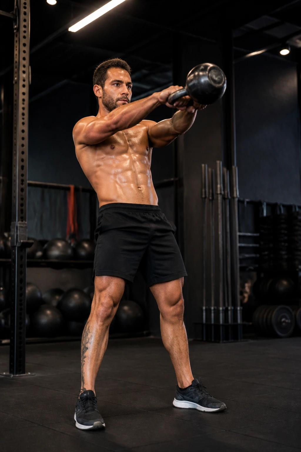 Person performing a kettlebell complex in a gym
