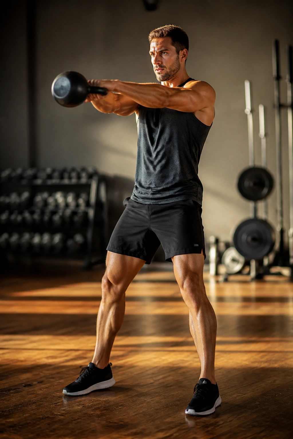 Person performing kettlebell swings with focus on hip hinge