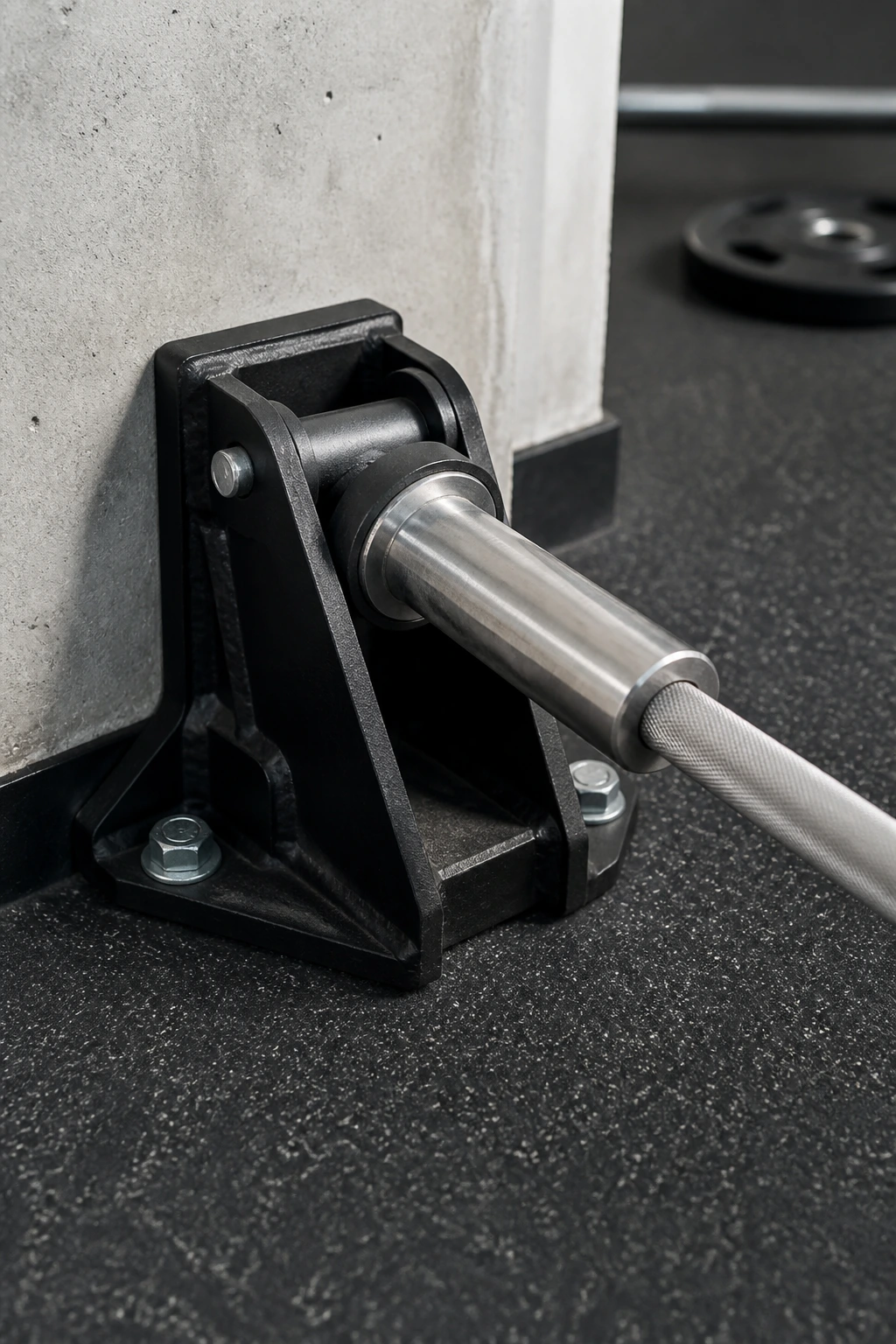Close-up of landmine attachment mounted in a corner with rotating arc