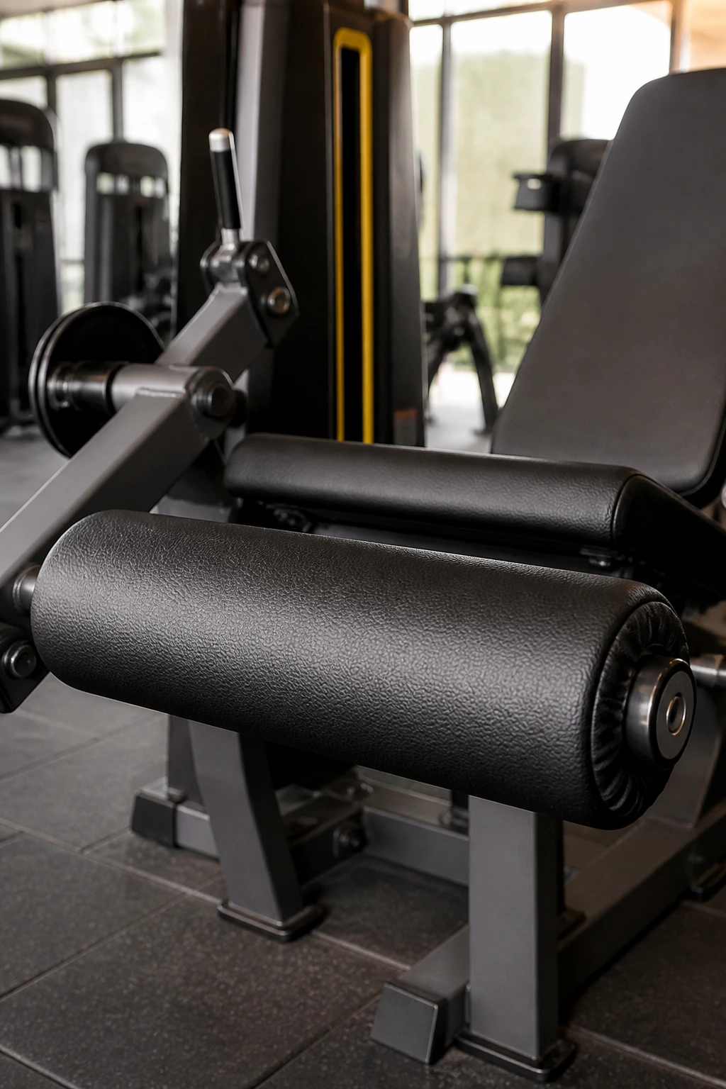 Quad extension pad close-up in gym.