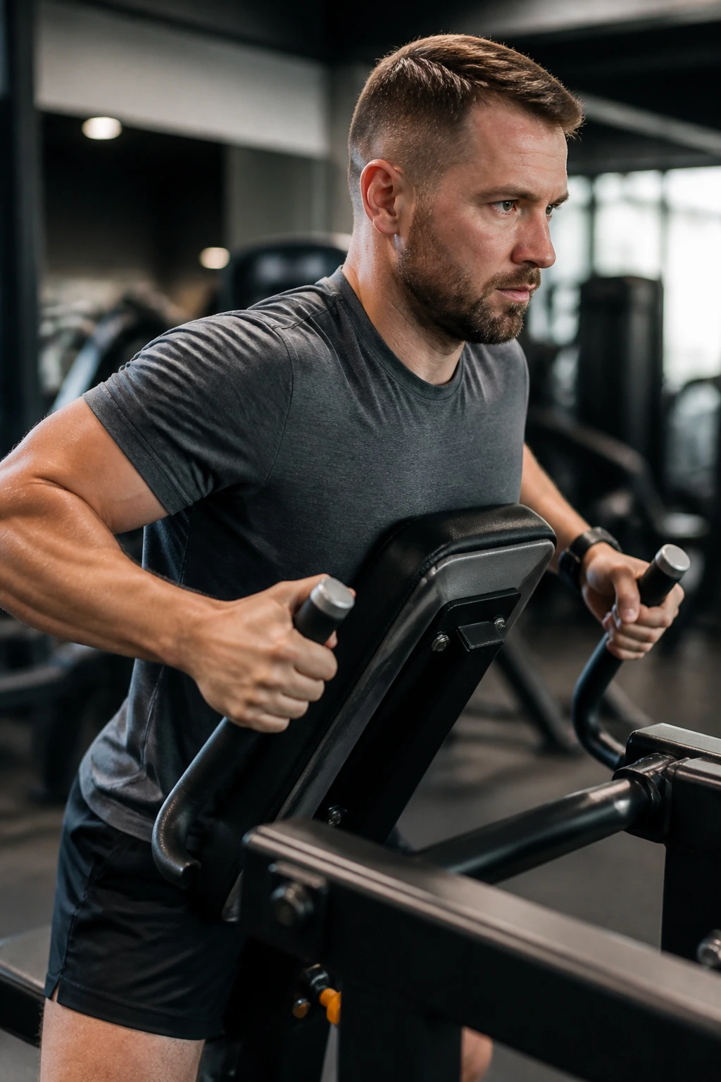 Real person performing a chest-supported row for joint-friendly training