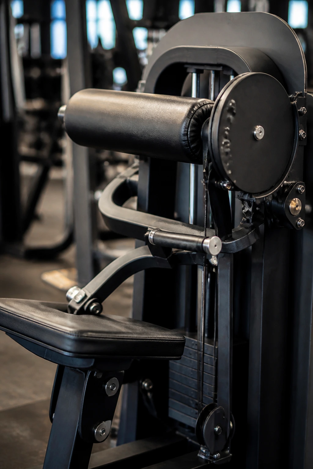 Close-up of ab crunch machine components ready for use