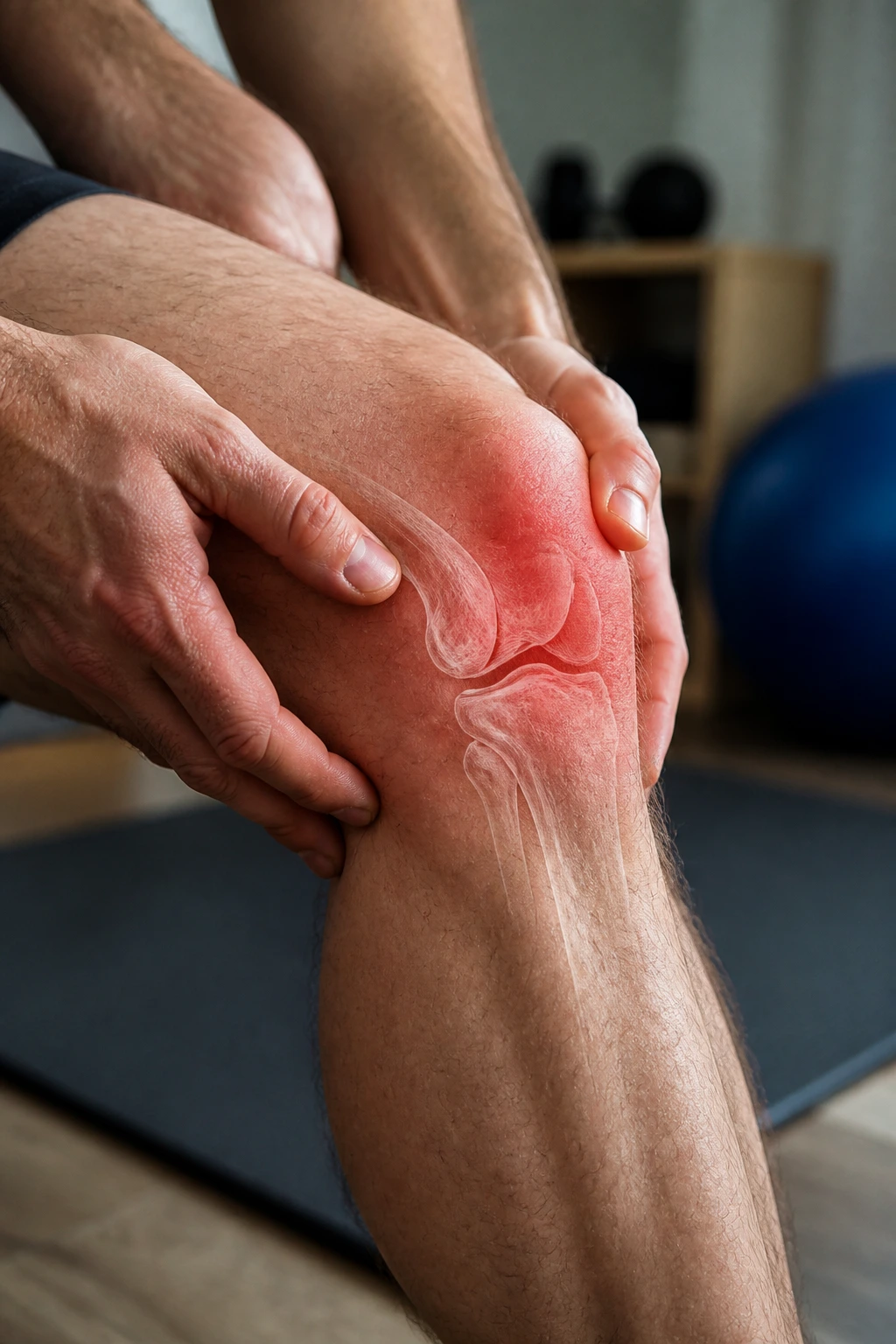 Knee close-up highlighting joint line where a meniscus tear occurs