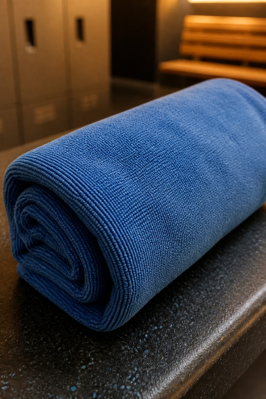 Close-up of a quick-dry towel in a gym environment