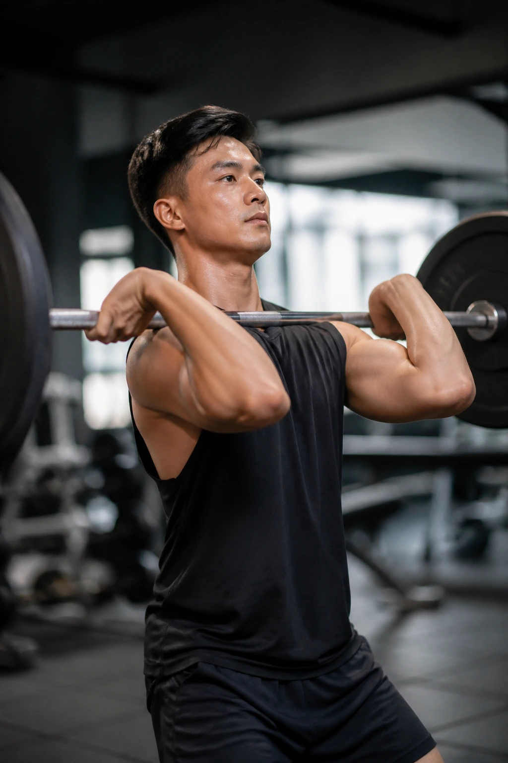 Lifter performing a moderate lift with good form in gym