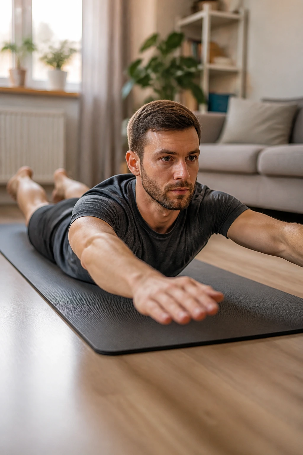 Person performing modified Superman hover on mat