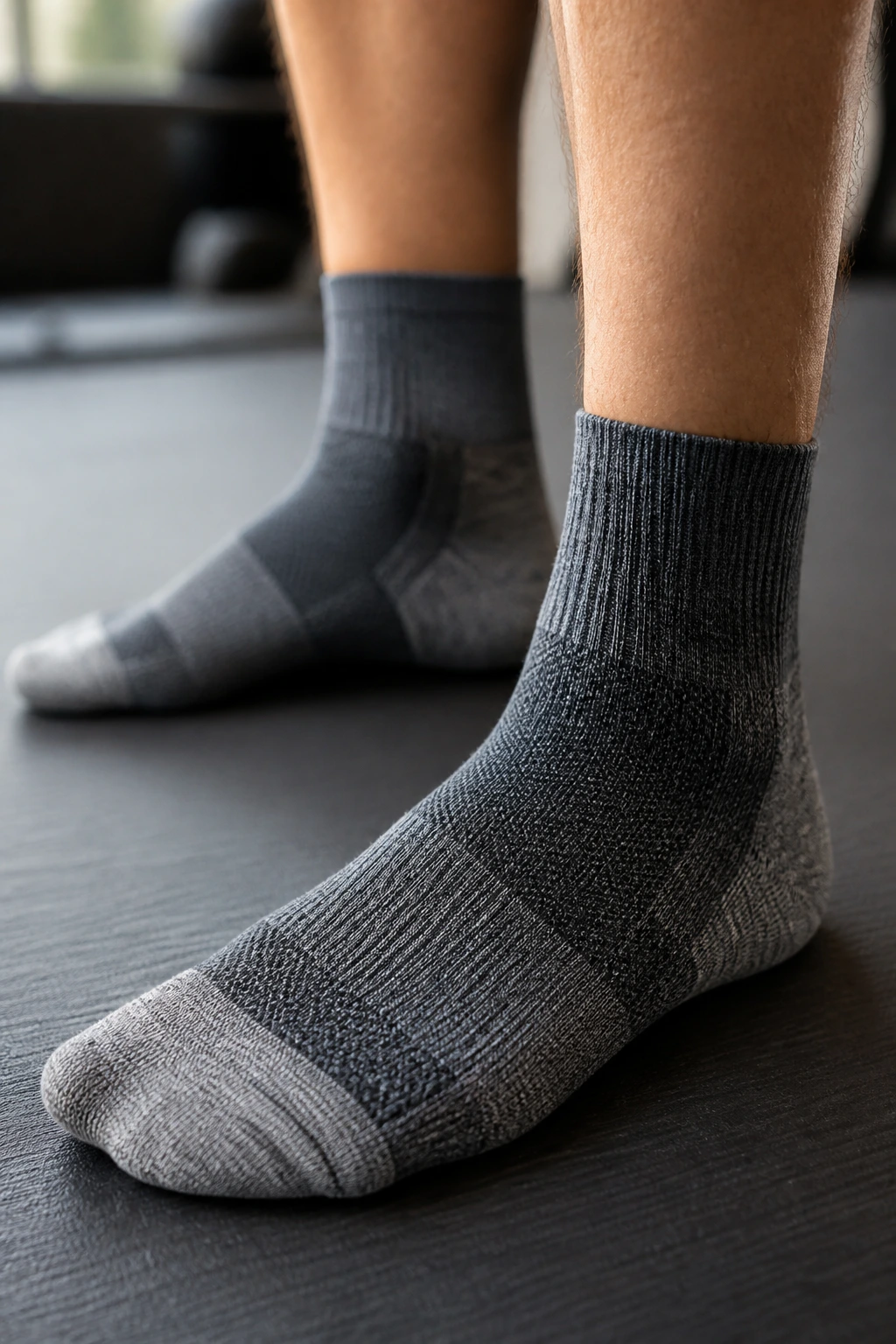 Moisture-wicking socks on a real person's foot
