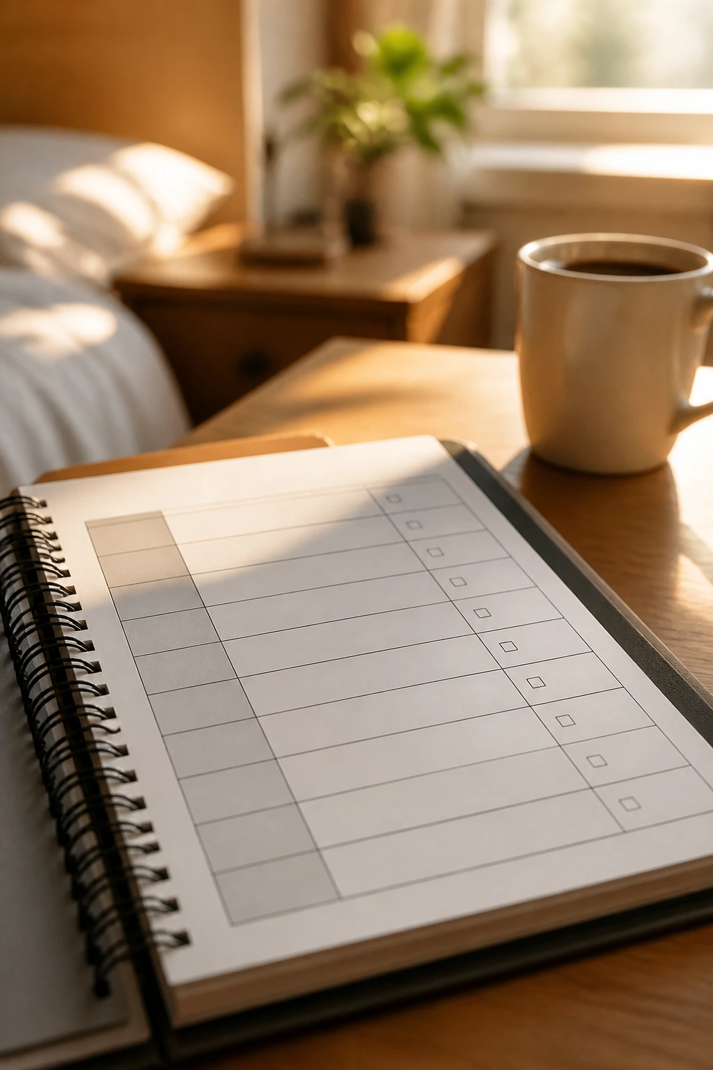 Morning slots with checkboxes on a calendar in a sunlit bedroom