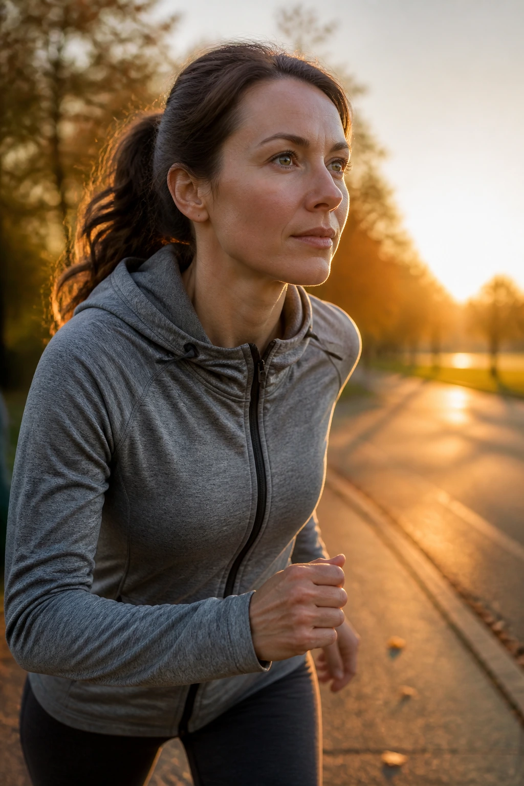 Dawn runner starting a morning run in a quiet park