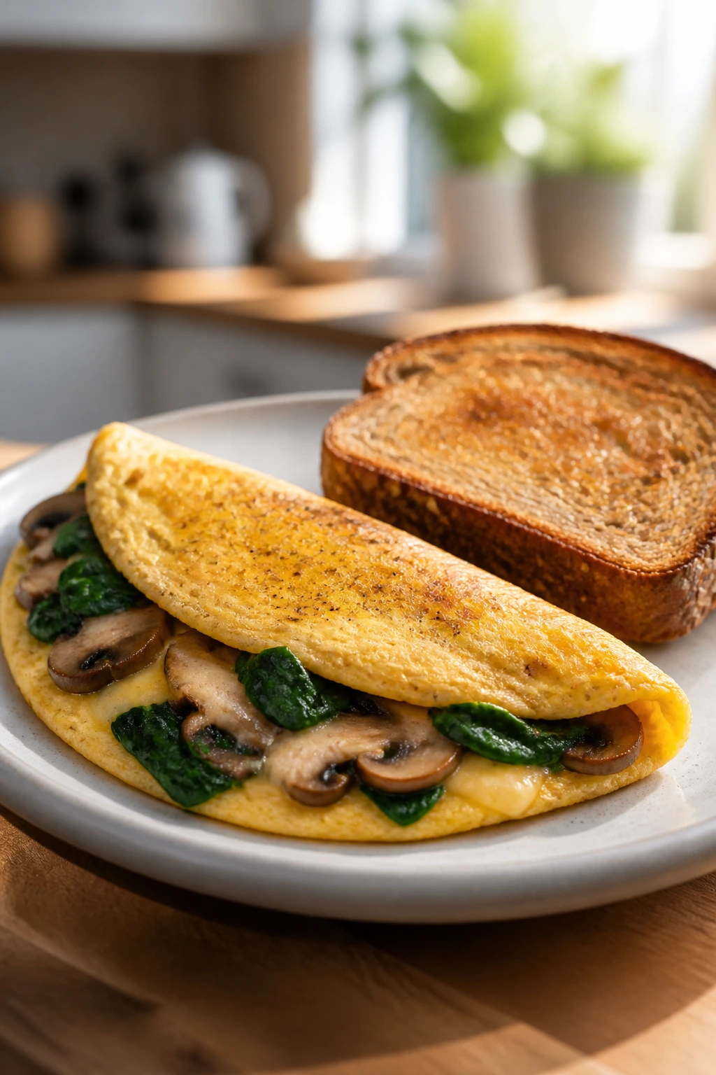 Medium close-up of Veggie Omelet with Whole-Grain Toast on a plate