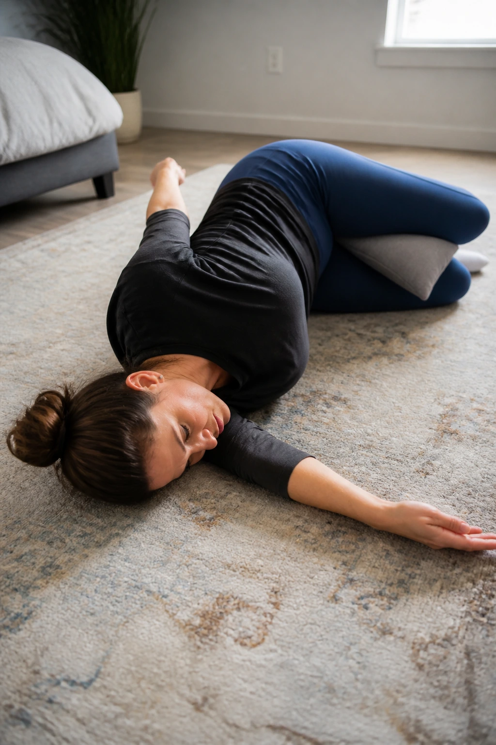 Side-lying open book stretch with top arm reaching back
