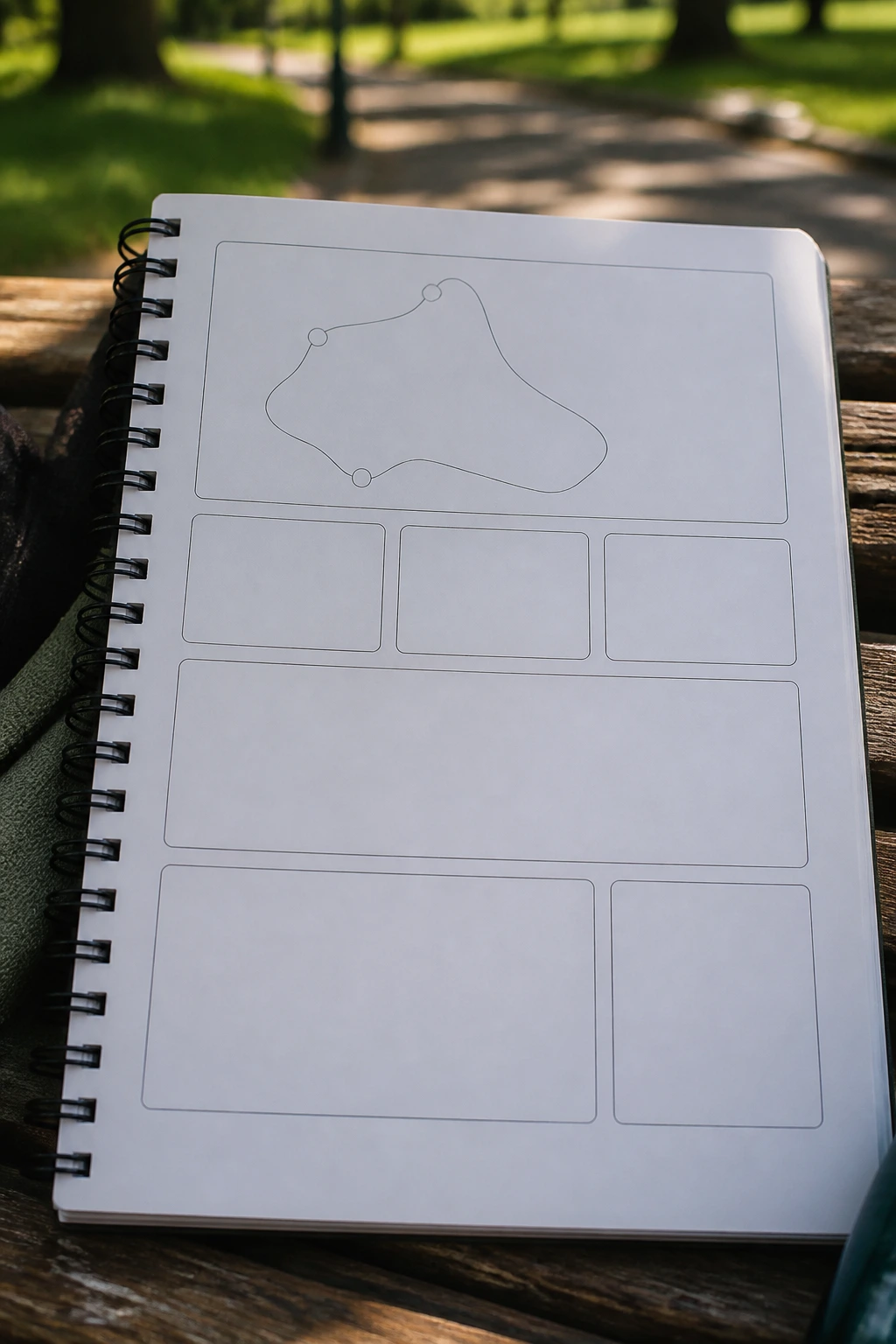 Close-up of an outdoor walk/run template page with route sketch and fields, no text.