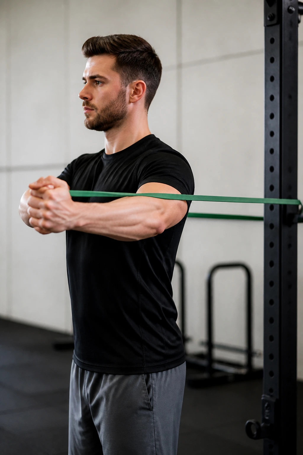 Person performing Pallof Press with anti-rotation stance.