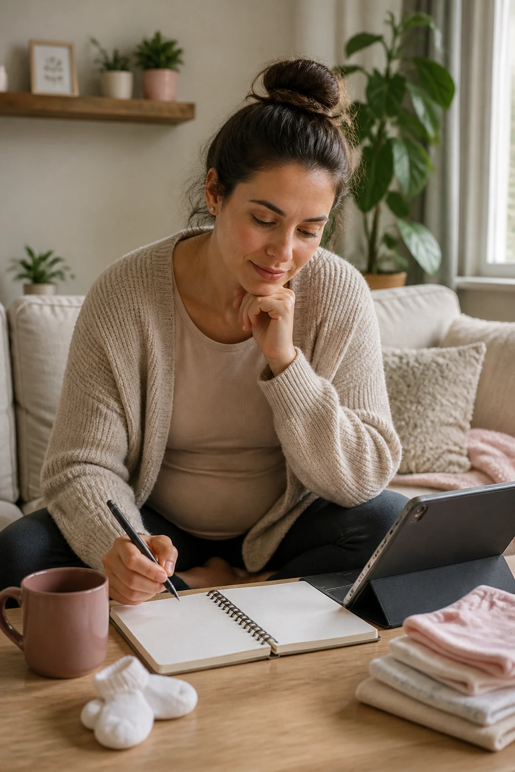 Parent planning pediatrician visit at home to choose a doctor for newborn care