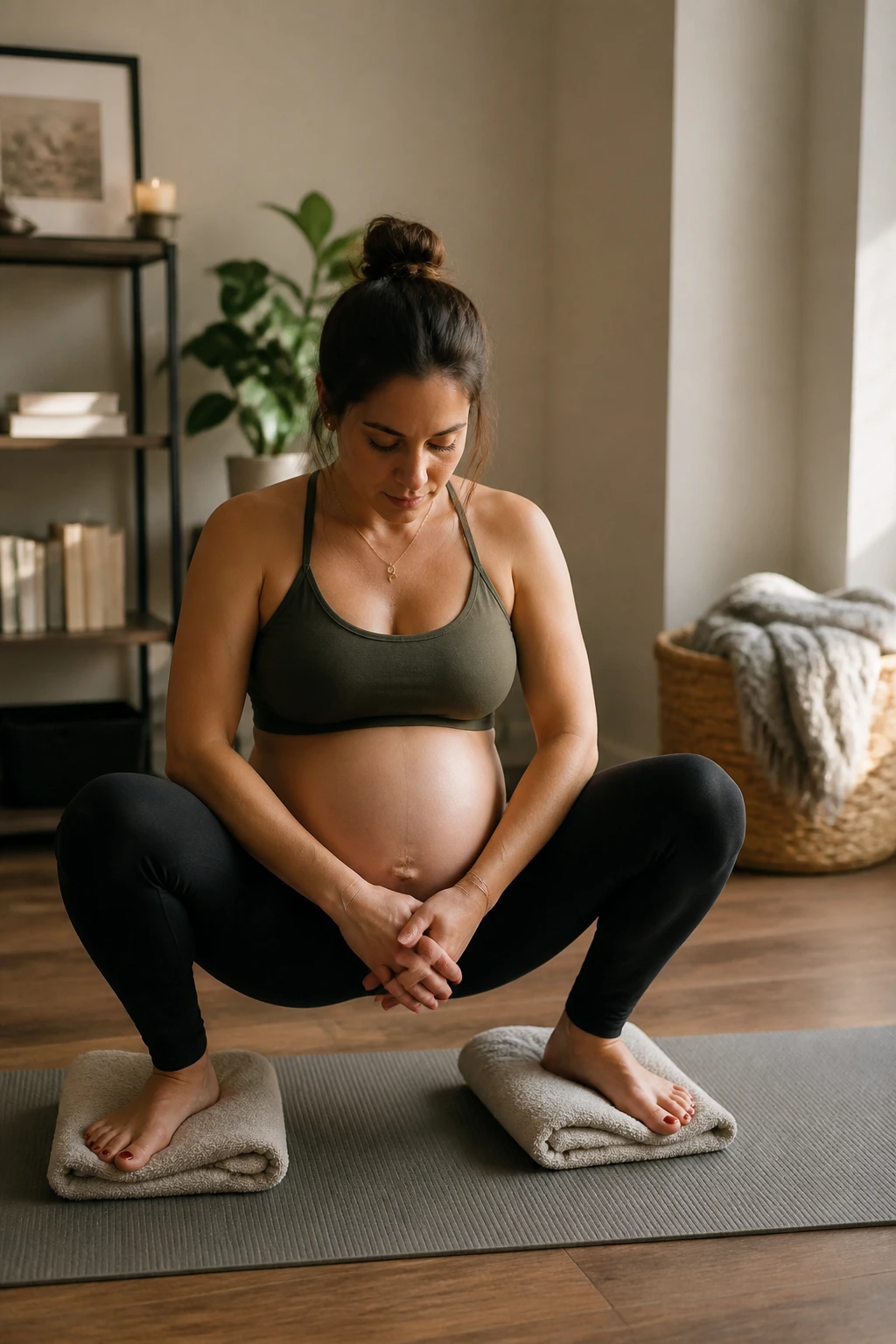 Pregnant woman pelvic floor release squat