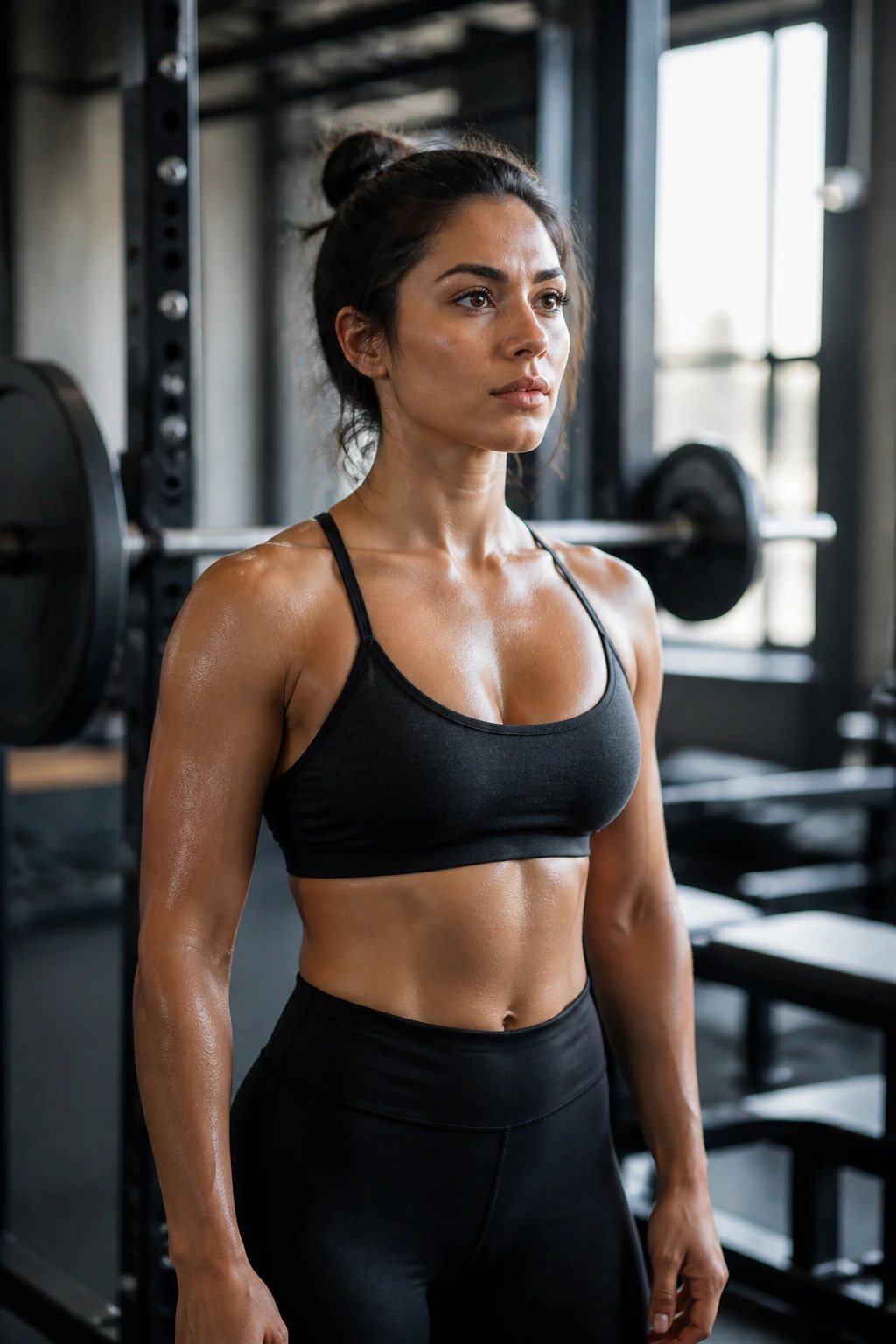 Person focused between sets in the gym, no phone in view