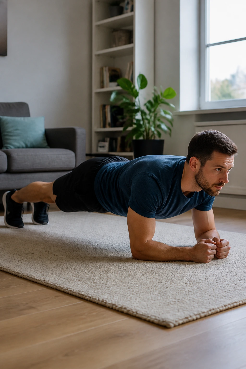 Person in forearm plank with perfect form from head to heels