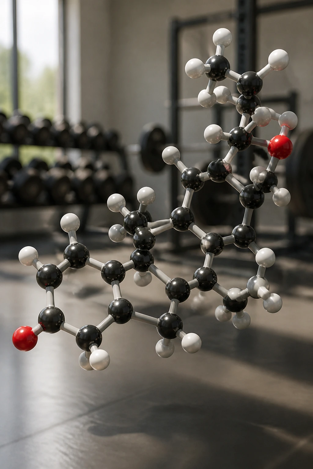 Close-up 3D model of progesterone hormone molecule