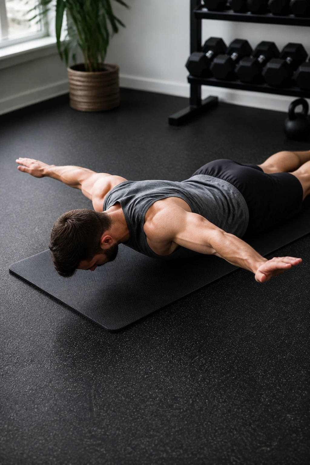 Prone T Raise: person on stomach lifting arms to the sides